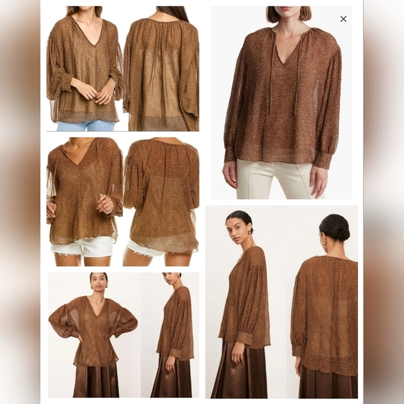 NWT Vince Brown Starry Dot Tie Neck Blouse with camisole. Size XXL. - Picture 5 of 16